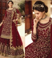 Party Wear ChiniGura Fabric With Embroidery Sharara Suit (MS12)